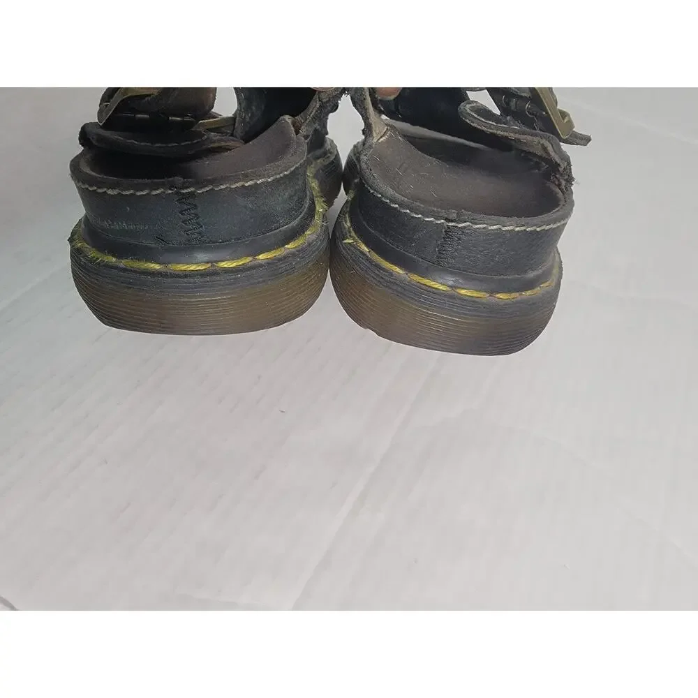 DR MARTENS Y2K Vtg UK 10 Black Distressed Leather Fisherman Sandals England
